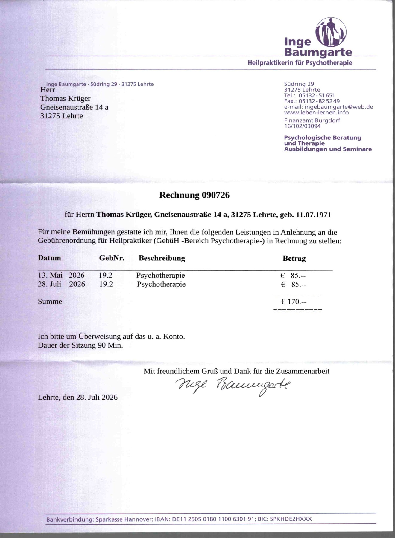 Gespeicherter Beleg, Seite 1